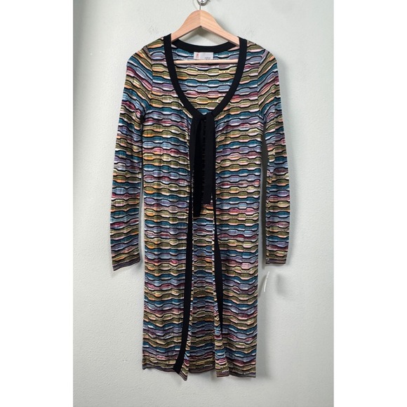 M Missoni Sweaters - M Missoni Y2K Vintage Knit Cardigan Duster Multi-Color Wave Tie Front Size 4 NEW